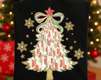 Glitter Coquette Christmas Tree Png, Preppy Merry Christmas Png, Christmas Bow Sublimation, Merry and Bright Png, brushstroke Christmas Png