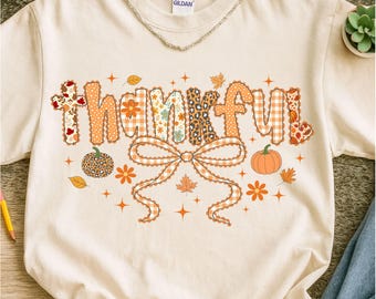 Preppy Fall Thankful Png, Thanksgiving PNG, Fall Coquette Thankful Png, Fall Pumpkin png, Autumn png, Give Thanks Jesus png, Cozy Season png