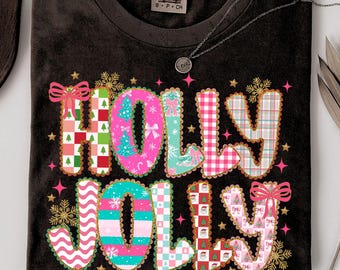Coquette Holly Jolly Christmas PNG, Glitter Ornaments Christmas Png, pink christmas sublimation design, Preppy Christmas png, Christmas Png