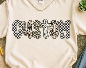 Retro Custom PNG, Leopard Checkered Custom Name png, Personalized Name Sublimation Design, Custom Team Name PNG, Custom Leopard Print PNG