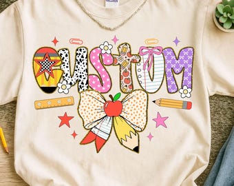 Preppy Custom Teacher PNG, Custom Coquette Teacher Pencil Bow Png, Custom Teacher Name Png, Custom Teacher Design Back to School Sublimation