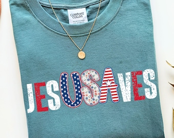 Jesus Saves USA PNG, Christian 4th of July Sublimation, Christian Patriotic Shirt Design, Religious Independence Day, Red White Blue Bible