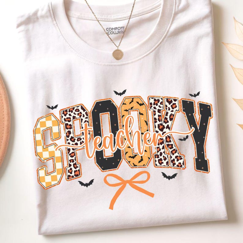 Halloween Teacher PNG Cute Leopard Checkered Shirt Design