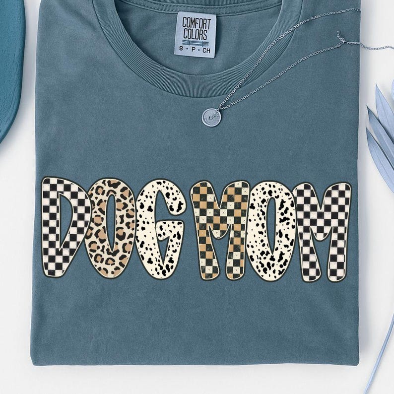 Dog Mom Sublimation PNG Checkered Leopard