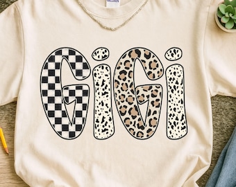 Retro Gigi PNG, Checkered Leopard Gigi Sublimation PNG, Leopard Mama Shirt Design, Checkered Mama PNG, Grandma Png, mothers day Shirt Design