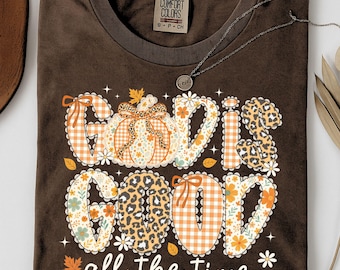 GOD is Good all the time Png Preppy Fall Pumpkin Lace png, Floral Christian Fall png, Plaid Autumn Shirt Design,  Pumpkin Spice Png