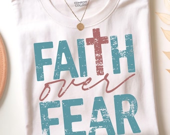 Faith Over Fear PNG, retro Christian Quote Png, Religious Quote PNG, Bible Verse Shirt, Jesus Png, Inspirational God Cross Digital Download