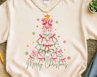 Coquette Bow Christmas Tree PNG, Merry Christmas Sublimation Design, Christmas Coquette Tree Png, Xmas Bow Png, preppy christmas shirt png