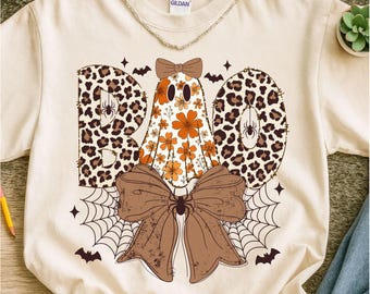Leopard Boo Halloween-Geist PNG, Kokette Spooky Boo-Geist Png, Retro Girly Kokette Halloween-Bogen, Adrette Halloween Png Sublimation bo png