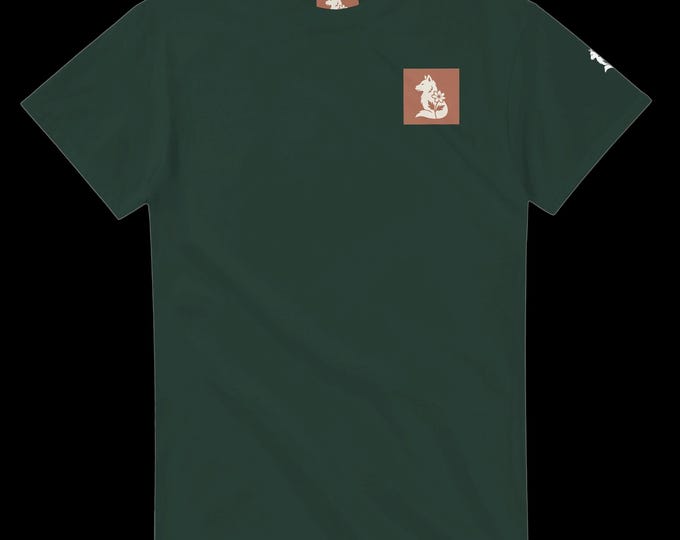 Featured listing image: Nordic Wolf and Forest Flower beige-on-brown Print – Minimalist Heavyweight Forest Green T-Shirt by Varg & Vitsippa