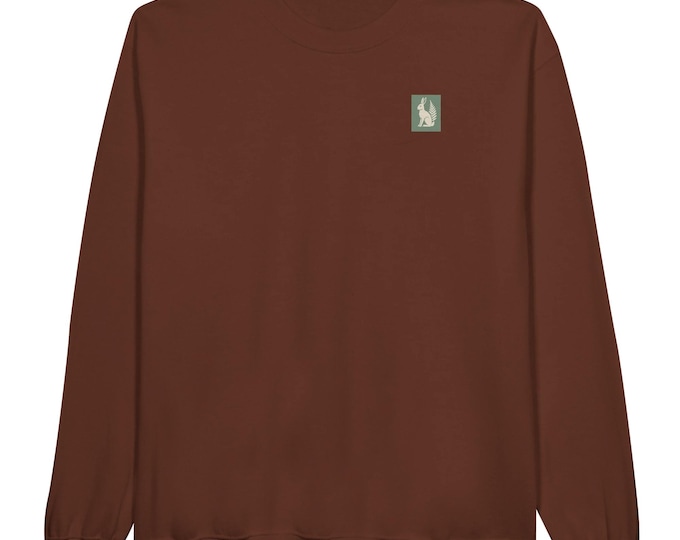 Featured listing image: Nordic Hare and Flower Sweatshirt beige on green print – Minimalist Brown Crewneck by Varg & Vitsippa
