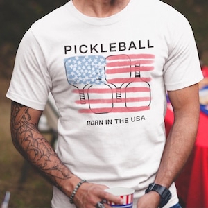 Patriotic Pickleball T-shirt, Fourth of July Pickleball Tee, USA Pickleball Gift Shirt, Unisex Garment-Dyed Shirt
