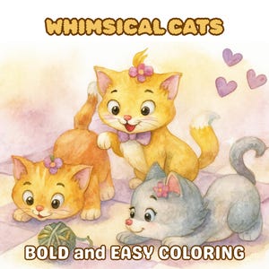 Whimsical Cats Coloring Pages PNG - Cute Kitten Digital Download, Printable Line Art for Kids & Adults, Cat Lover Coloring Sheets