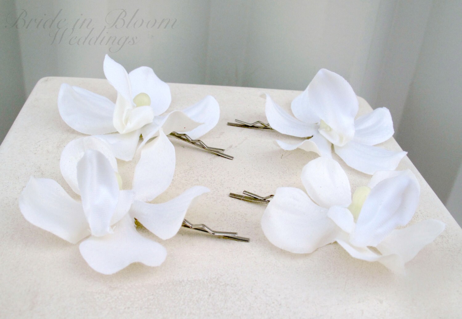 Wedding Hair Accessories White Orchid Bobby Pins Set of 4 Etsy