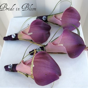 Groomsmen Boutonniere Plum Purple Gray Calla Lily Wedding - Etsy