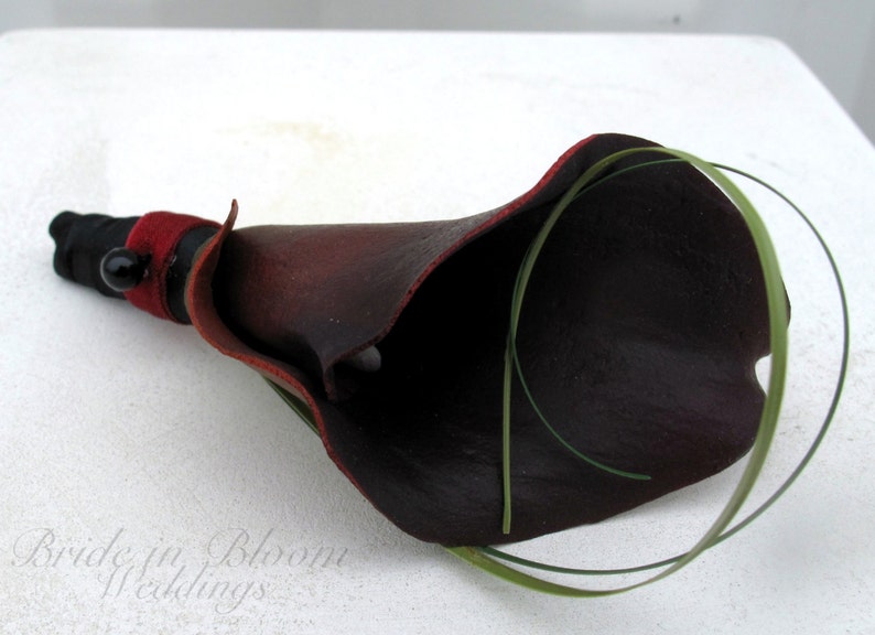 Boutonniere Wedding boutonnieres Red black real touch calla lily