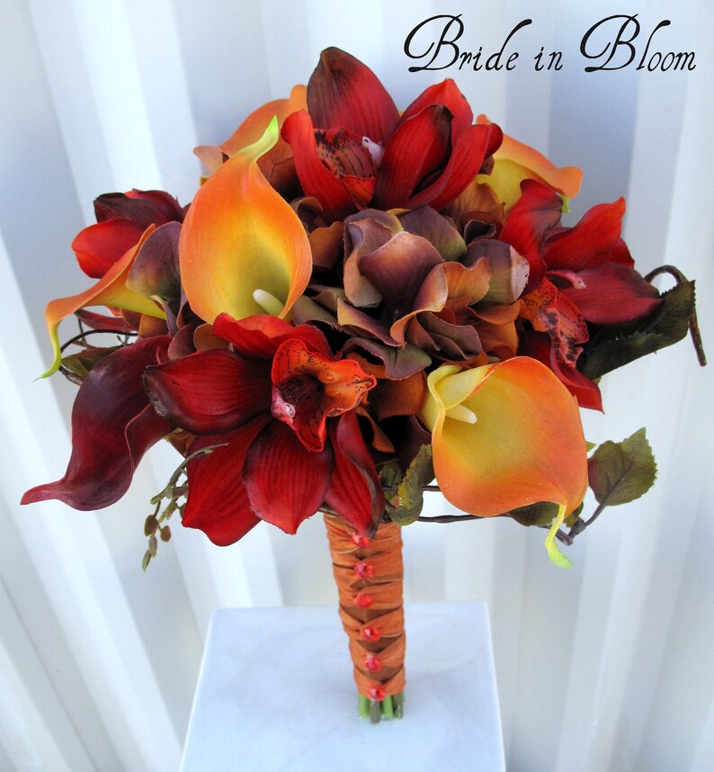 Autumn wedding bouquet Bridal bouquet real touch orchids Etsy