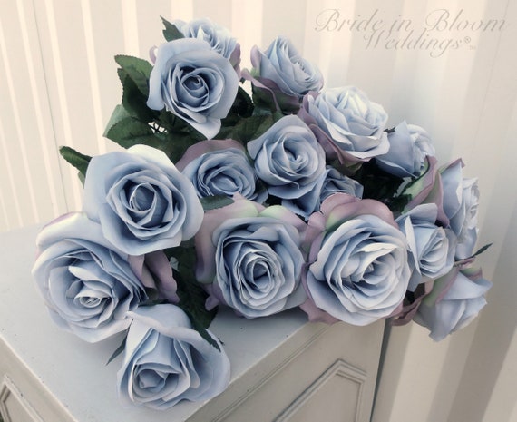 Silver Blue Roses Diy Wedding Bouquet 18 Sliver Dusty - Diy Wedding Bouquet Supplies