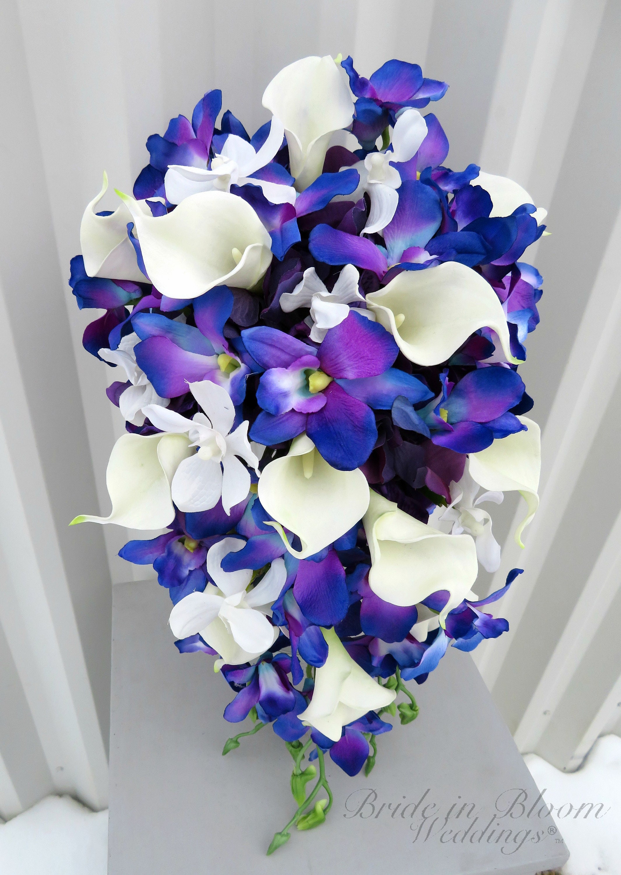 Blue Orchid Cascade Bouquet Wedding Bouquet Brides Bouquet Etsy