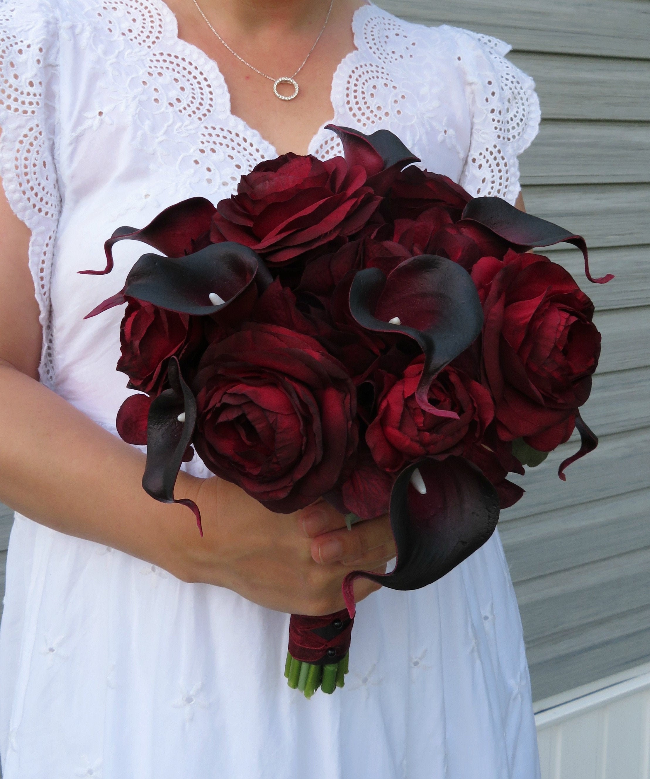 Wedding Bouquet Red Black Bridal Real Touch - Etsy