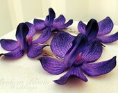 Wedding hair accessories - Royal purple orchid bobby pins - Set of 4 Bridal hair flowers