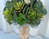 Wedding bouquet artificial succulent bridal bouquets burlap raffia