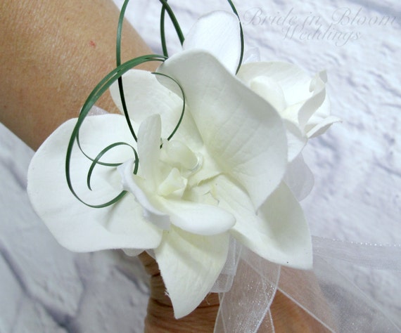 Wedding Corsage White Orchid Wrist Corsage Mother Of The Etsy