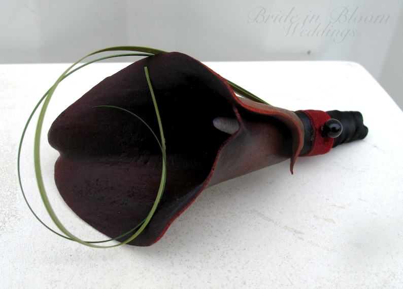 Boutonniere Wedding boutonnieres Red black real touch calla lily