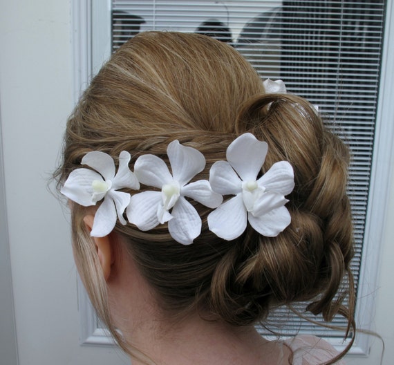 Wedding Hair Pins Bridal Hair Accessories White Orchid Hair Pins Wedding Hair Flowers Set Of 4