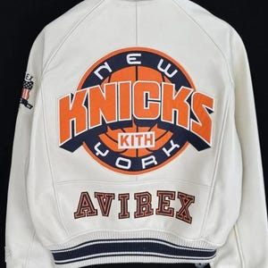 AVIREX Knicks Leather Bomber Jacket Handmade white Premium Cowhide Leather  Men Fashion Style Bomber Perfect Gift for Him