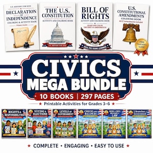 Civics Activity Bundle, Social Studies Government Activities, Citizenship, Voting, Elections, Democracy, U.S. Constitution