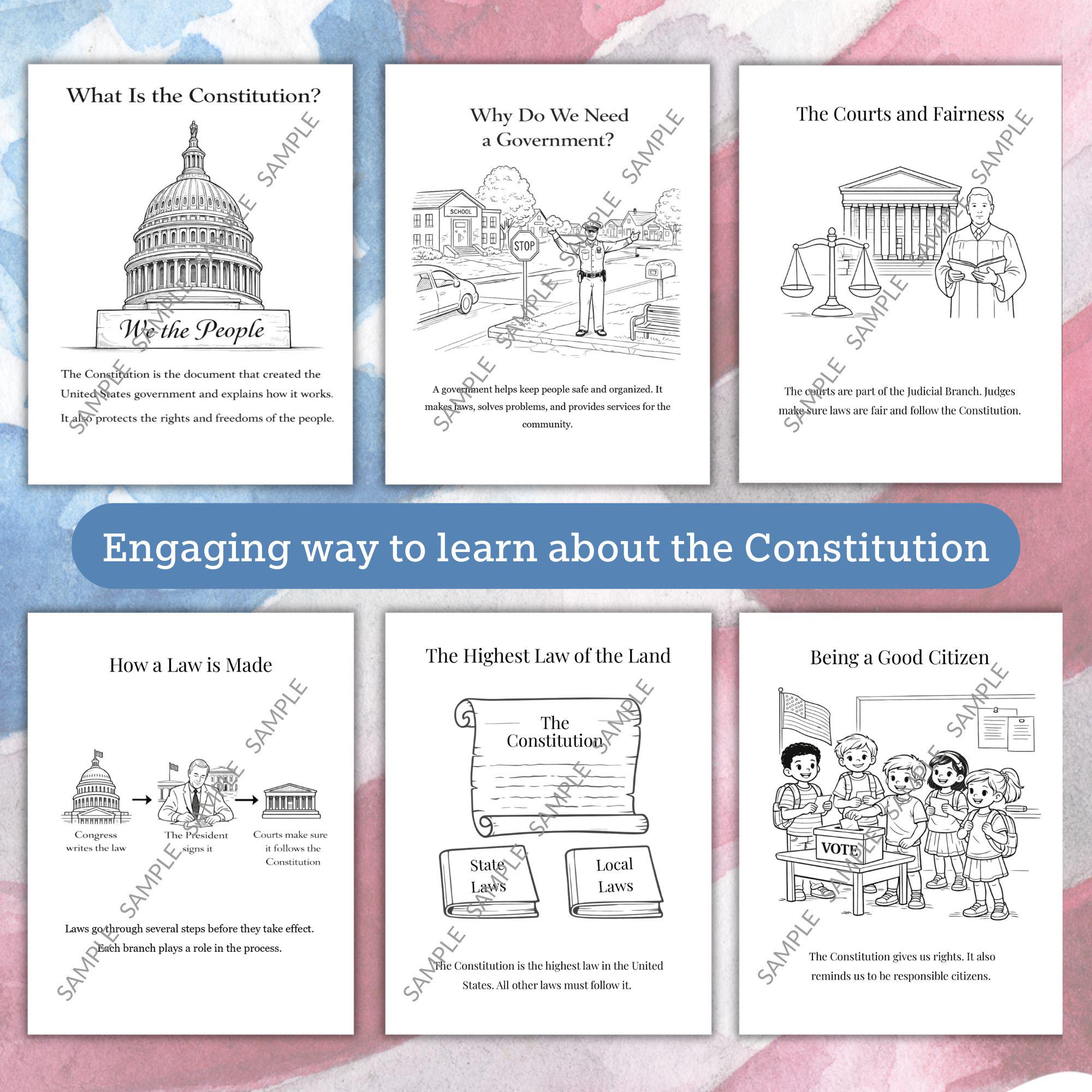 U.S. Constitution Coloring Book for Kids, Civics Lessons (digital ...