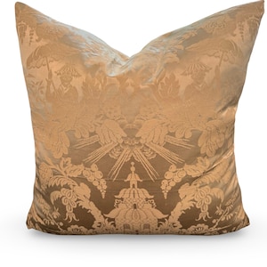 22" Square Pillow made with Vintage Cowtan & Tout Chinoiserie Damask Colorway: Ivory Silk and Cotton Fabric
