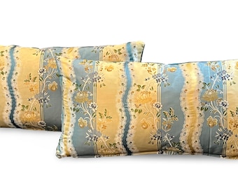 Vintage Silk Lumbar Pillows: Floral Stripe Verel De Belval Fabric