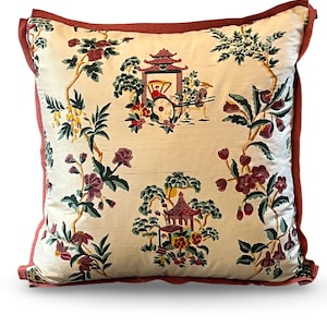 Pillow made with Vintage silk SCALAMANDRE French Chinoiserie Pattern  24&quot; Square