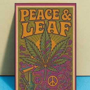 Póster retro de cannabis - Arte vintage de los 70 - Impresión psicodélica de marihuana - Arte mural alucinante - Póster vintage - Regalo para todos - Póster de fumadores