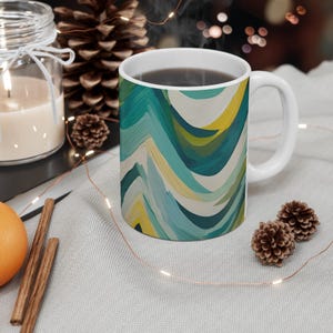 Vibrant Wave Pattern Mug, Artistic Coffee Cup, Chic Drinkware, Colorful Tea Mug, Unique Home Decor, Gift for Art Lovers