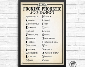 Fucking Phonetic Alphabet A4 Print, Swear Words Poster, Obscene Wall Art, Print only, Birthday Gift, Bathroom Print, Funny Home Office Art