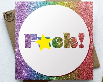 Funny Card, F*ck!, Congratulations, Card for Colleague Leaving, New Job Card, Card From Work, Faux Glitter, Rainbow Good Luck, Greetings