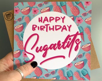 Happy Birthday Sugartits, Pineapple Card, Husband Wife Card, Best Friend Birthday, Funny Card For Boyfriend, Nessa Gavin Stacey Birthday