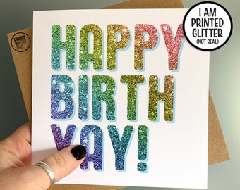 Happy Birth-Yay Card, BestFriend Birthday, Girlfriend, Wife Husband Card, Card for Son, Celebration Card For Daughter, Queer Rainbow Card