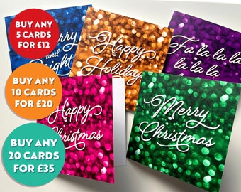 Luxury Ecofriendly Christmas Cards, Candy Colours Xmas Designs, Funky Seasons Greetings, Happy Holidays Set, Modern Merry Christmas Bundle