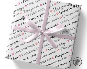 I Love Your Tits, Wrapping Paper Sheet, Modern FOLDED Gift Wrap, Girlfriend Wrapping Paper, Wife Anniversary, Queer, Birthday Gift