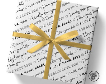Funny I Love Your Boobs, Wrapping Paper Sheet, Girlfriend Wrapping Paper, Wife Anniversary, For Her, Birthday Gift, Valentine Gift Wrap