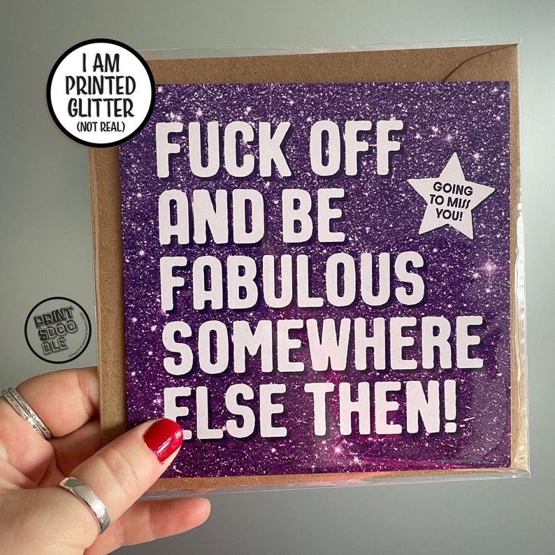 Funny Leaving Card, Fuck Off and Be Fabulous Friend, Moving Away New Start Card, Good luck, Congrats New Job Gift, Work Colleague Leave Card Purple