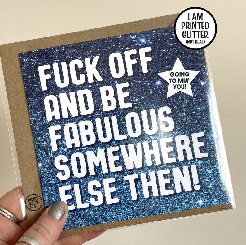 Funny Leaving Card, Fuck Off and Be Fabulous Friend, Moving Away New Start Card, Good luck, Congrats New Job Gift, Work Colleague Leave Card Blue