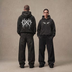 Heavyweight Acid Wash Hoodie, Cyber Sigilism Winged Cross, Opium