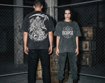 Grim Reaper Graphic Tee, Cyber Sigilism Shirt, Gothic Cross Top, Opium Core Streetwear, Acid Wash Y2K Dark Grunge Fashion