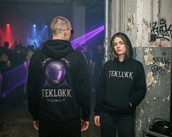 TEKLOKK Heavyweight Boxy Hoodie, Cyberpunk Helmet Graphic, Berlin Club Fashion, Rave Apparel