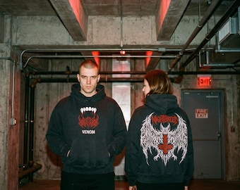 Vintage Black Boxy Hoodie, Opium, Vamp Core, Oversized Grunge Boyfriend Fit Pullover